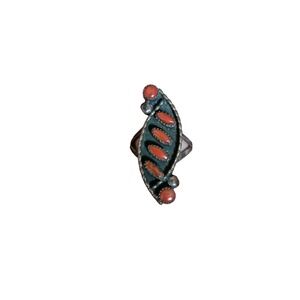 Vintage Sterling Silver Coral Statement‎ Ring native american